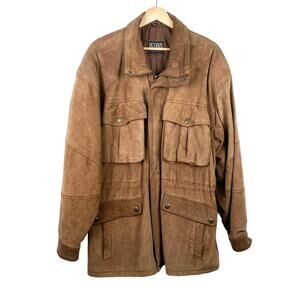 80s Vintage 100% Suede Leather Jackets Mens Large Brown Western Cowboy Coat